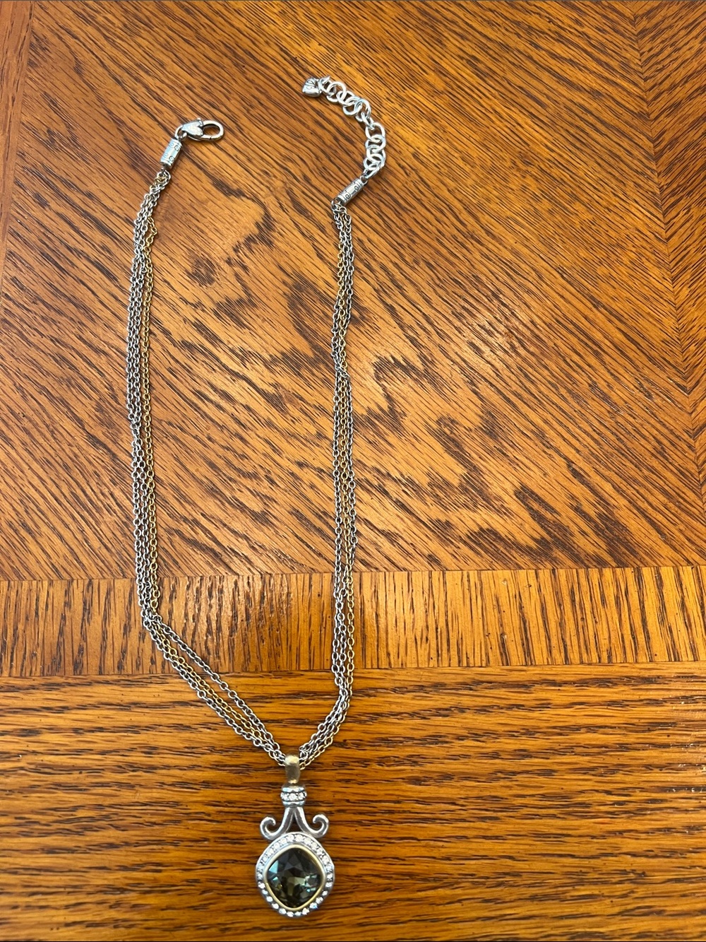 Brighton Silver-Tone Multi-Strand Necklace with Green Gem Pendant